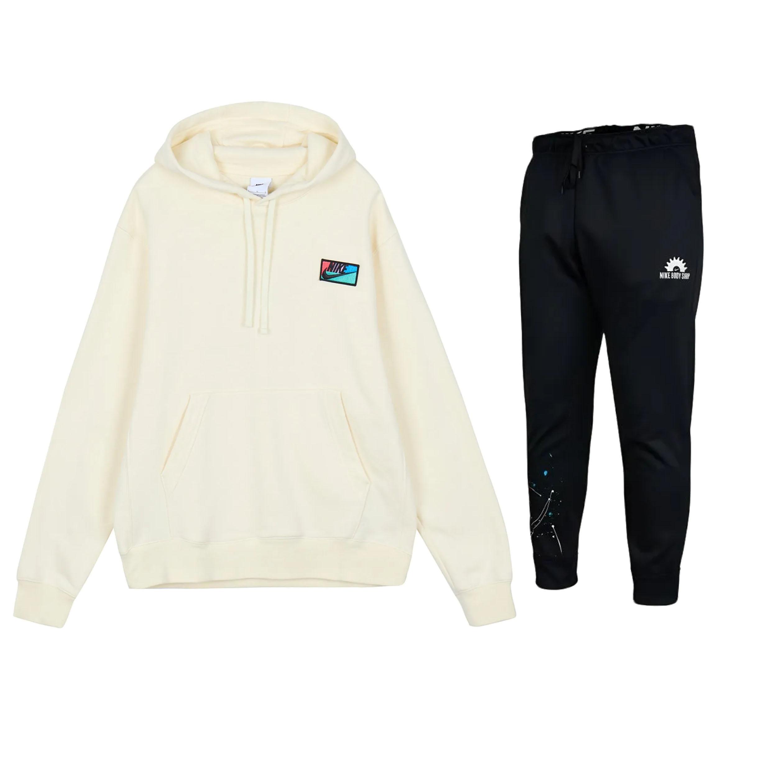 

Nike Durable Hooded Pullover Long Sleeve Mid Waist Drawstring Pants Casual Sports Suit Unisex suit FB8440-113+DX1545-010 L