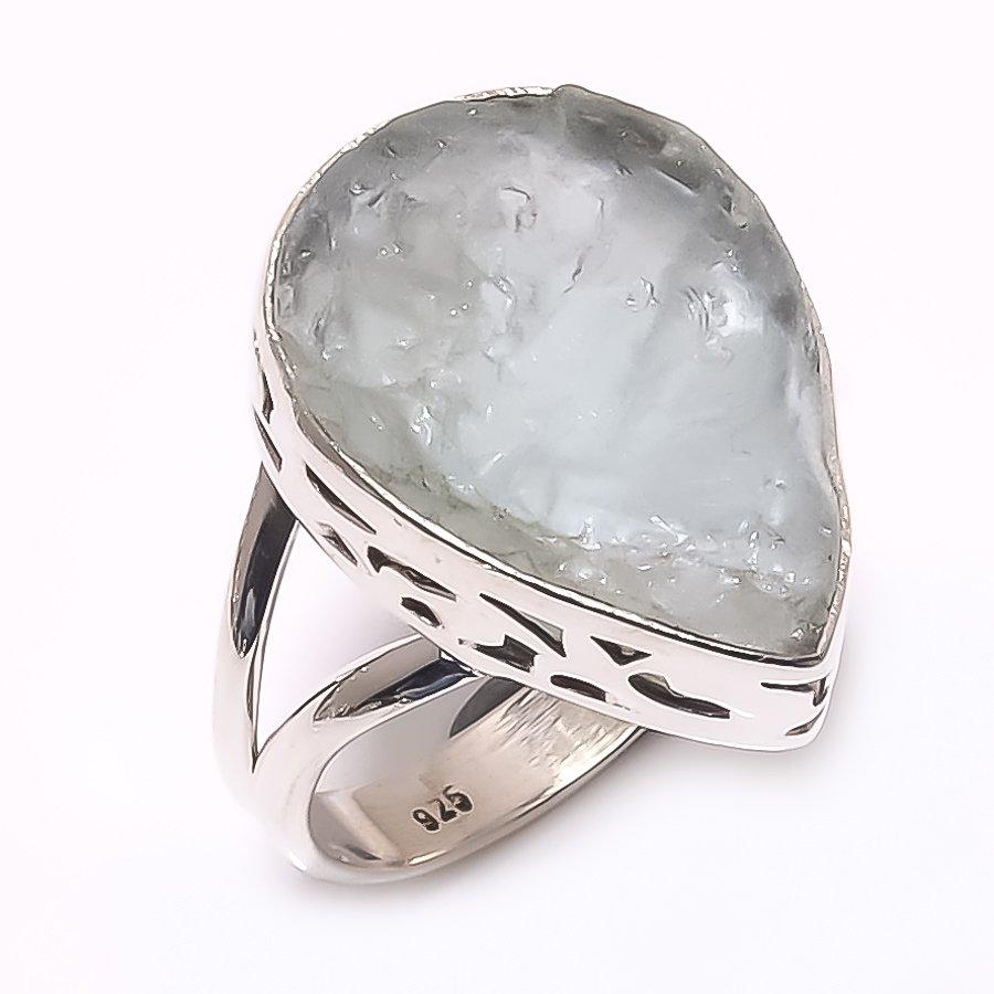 Natural Aquamarine Rough Gemstone 925 Solid Sterling Silver Gift Ring S.8 S4T70