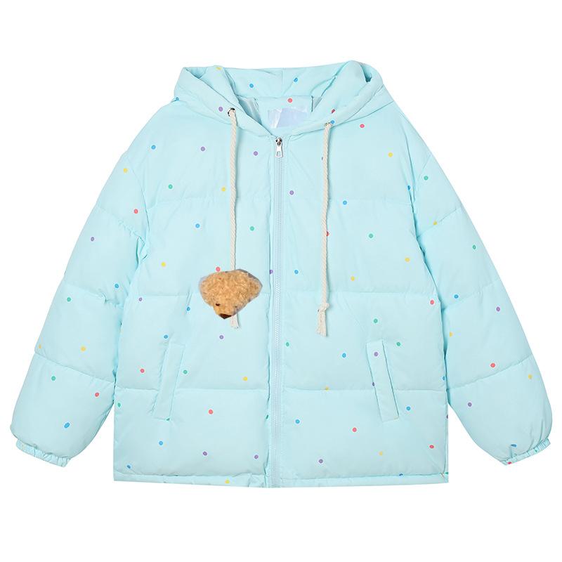 

Новое милое корейское хлопковое пальто с капюшоном для женщин, зимнее, в горошек, свободное, утолщенное, хлопковое пальто, теплая куртка-пуховик XL