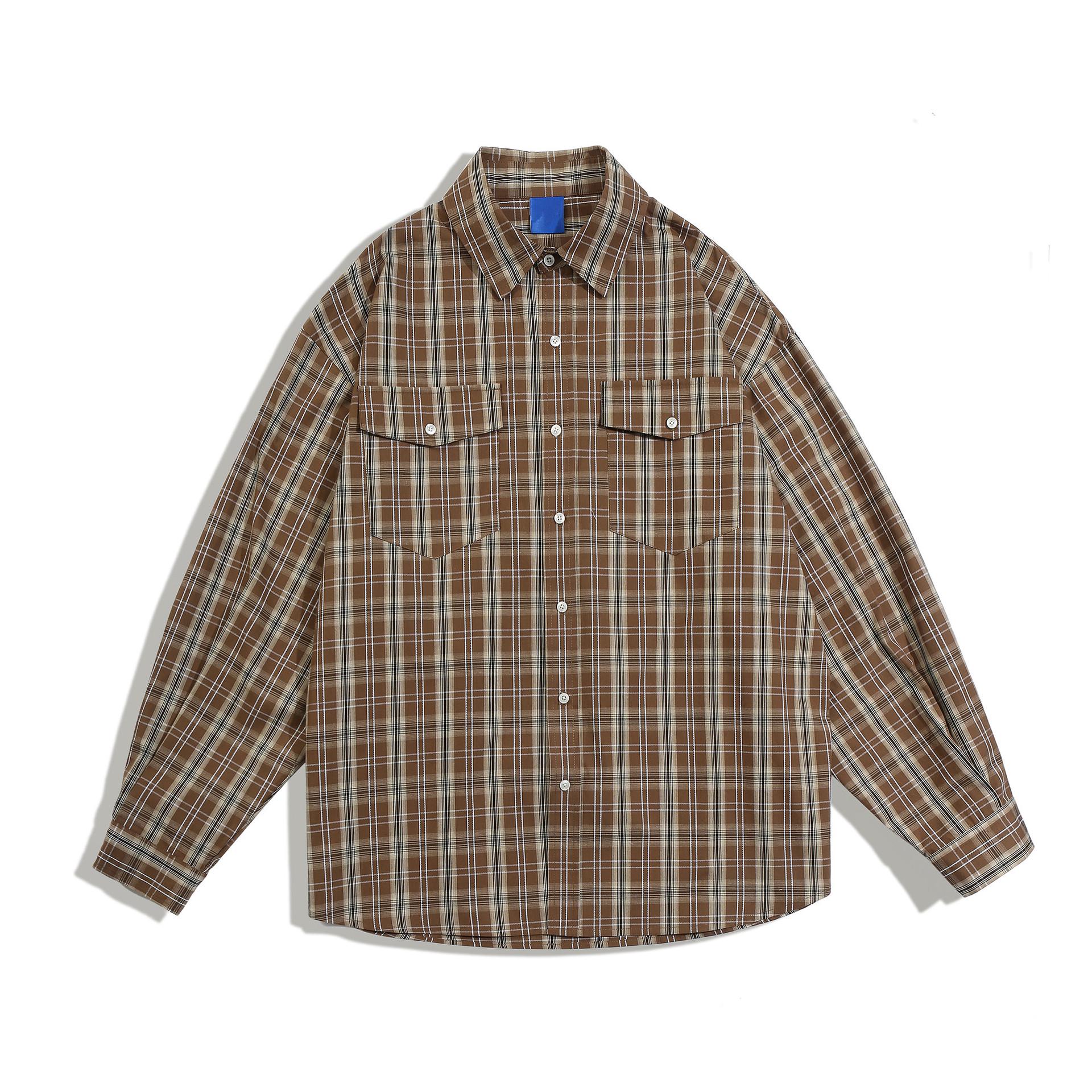 

Unisex Spring Retro Plaid Long Sleeve Shirt - Loose, Casual Preppy Style for Men & Women XXL кавовий