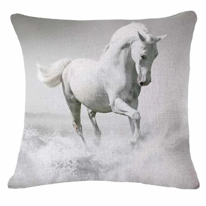 18'' Square Horse Printed Cushion Cover Vintage  Linen Square Pillow Cover  Covers Customized Drop Shipping