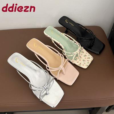 Mode Mode Flache Damen Dünner Absatz Pantoletten Slides Eckige Zehen Damen Mittelhohe Absatz Pantoletten Sandalen Schuhe Damen Flip-Flops Pumps