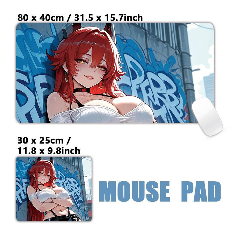 Gaming Mouse PadAntislip Stitched Edges Stylish Urban Anime Girls Graffiti Street Print Gaming Keyboard Mat for Gamers