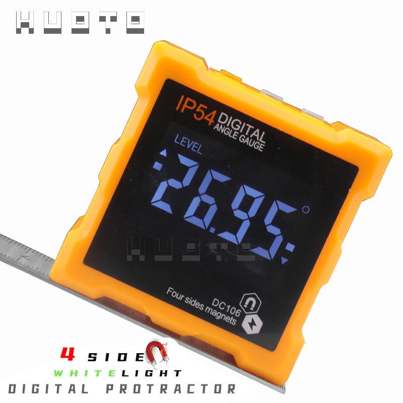 HUOTO IP54 LCD Digital Protractor: 4-Sided Magnetic Inclinometer Angle Measurer