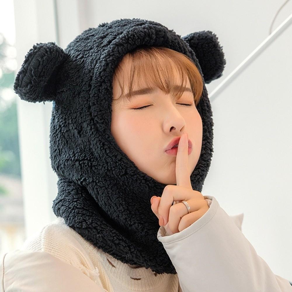 Windproof Bear Ear Hat Scarf Cute Plush Hat Scarf Fashion Winter Warm Hedging Cap Women