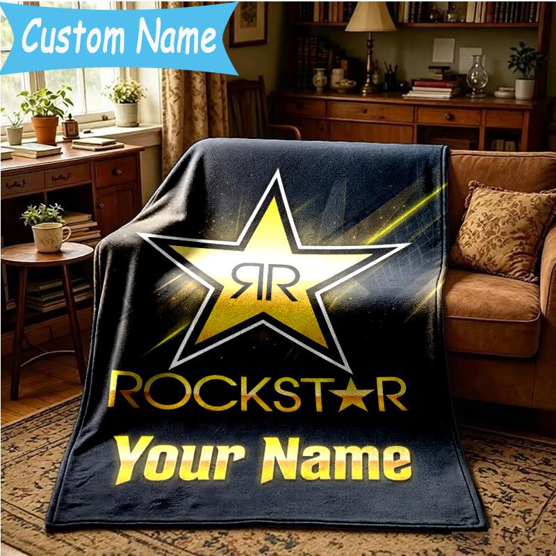 Custom Name rockstar energy Blanket Flannel Blanket for Camping, Hiking, Garden Parties, Picnic Essentials,gift for family and friend