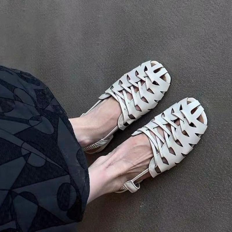 Fashion Designer Women's Sandals Summer Baotou Roma Shoes Breathable Mesh Sandals for Women Handmade Hollow Sandals Non Slip Beach Shoes