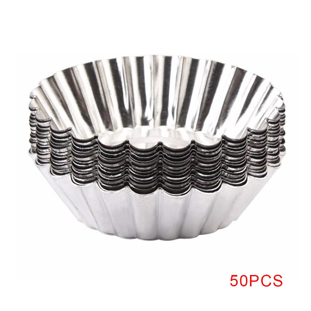 50pcs Egg Baking Cups Reusable Tinplate Non-Stick Cupcake Muffin Cookie Pudding Mold Lined Mould