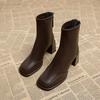 Vintage Thick Heel Women Ankle Boots Back Zippers Autumn Winter Shoes Ladies Elegant Square Toe Short Booties