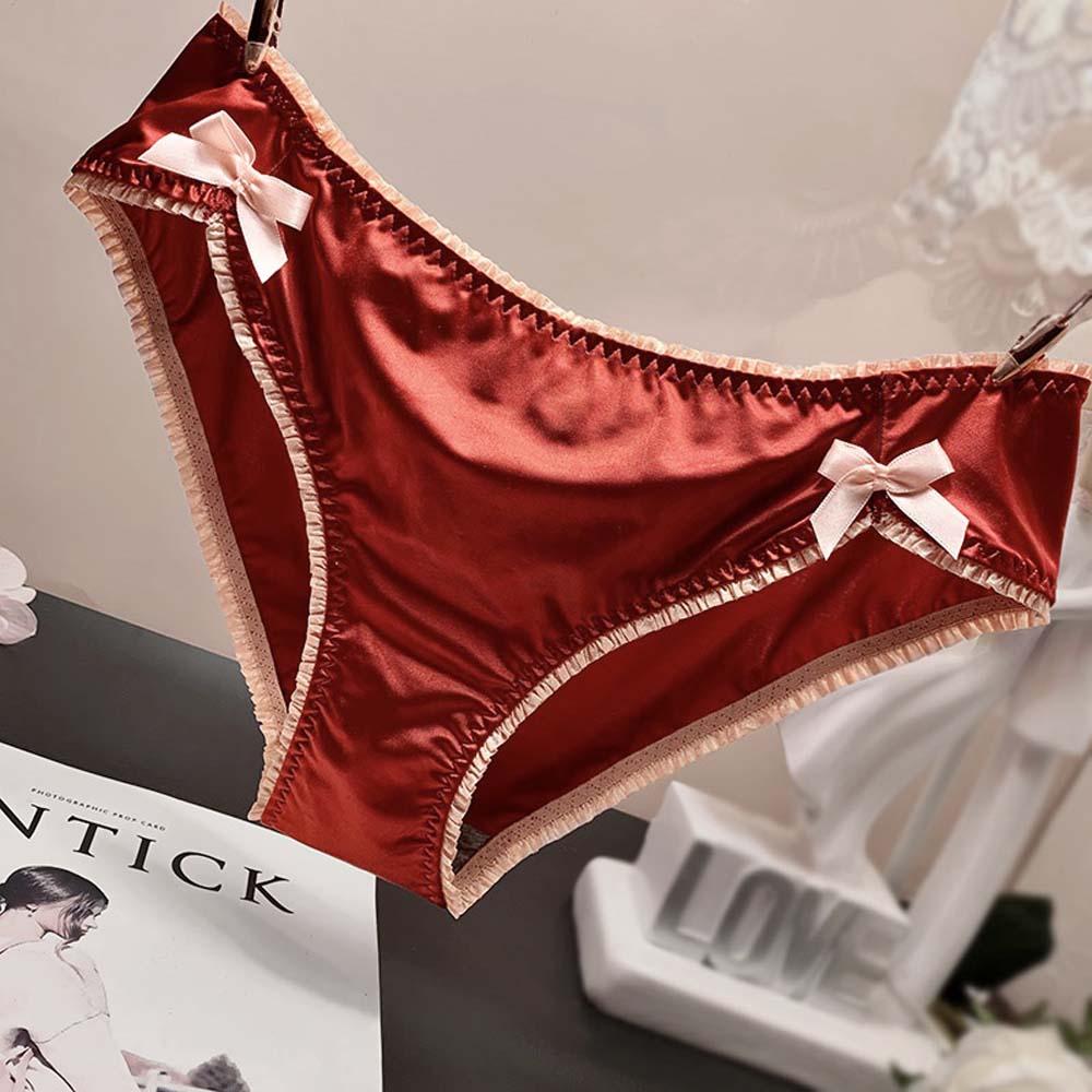 Comfortable Breathable Bowknot Solid Color Low Waist Underpants Sexy Thong Briefs Women Panties