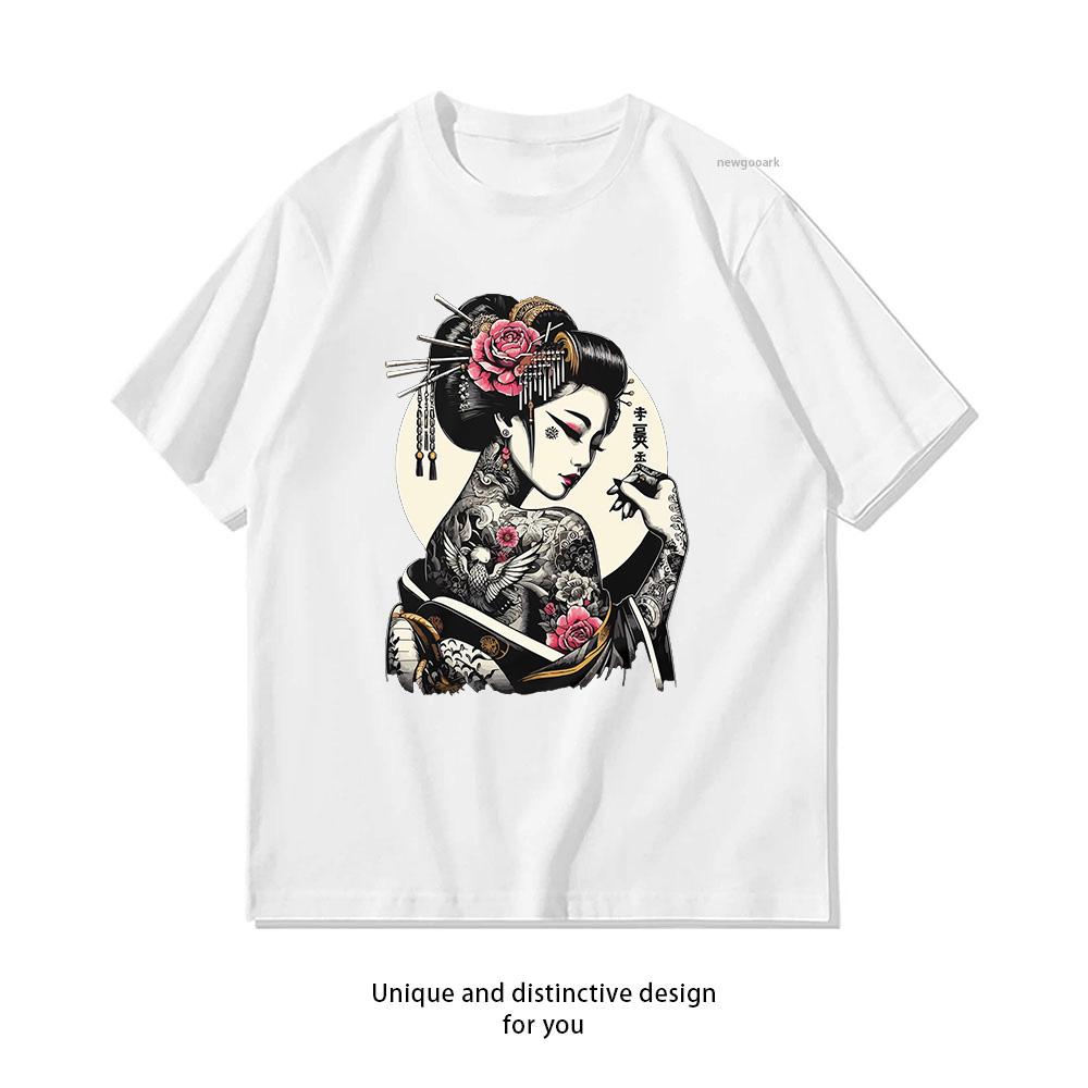 Japanese Geisha Art Tattooed Geisha Shirt Woman Man Summer Cotton Graphic T Shirts Adult Streetwear Camisetas Shortsleev S