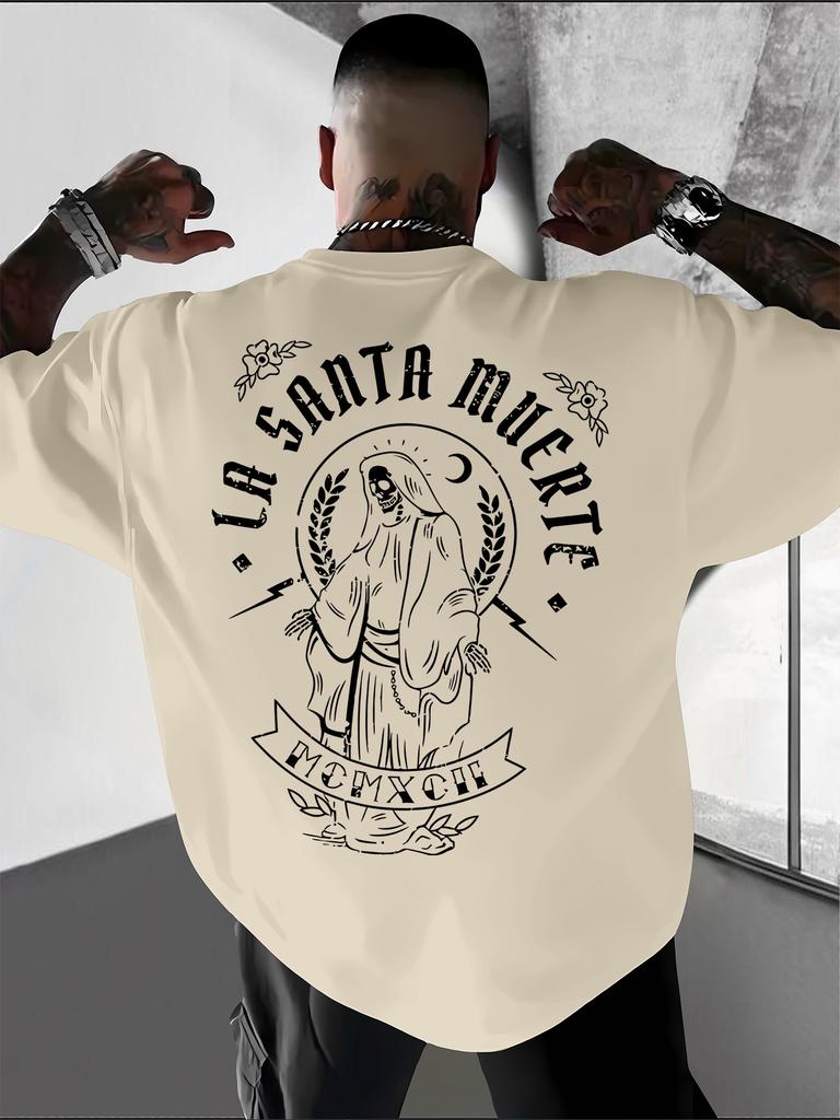 Unique Vintage Santa Muerte Line Art Print on Breathable Comfortable 100 Cotton Unisexs T Shirt Great for Summer Hangouts