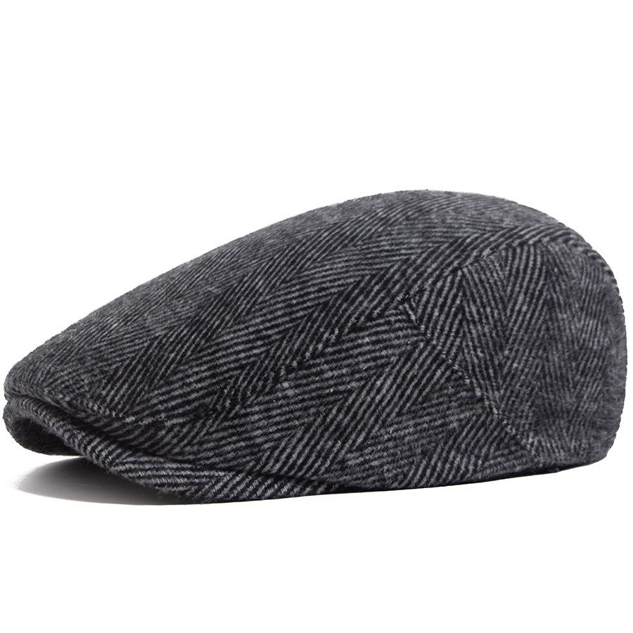 Woolen Spring and Autumn Thin Beret Men's British Retro Newsboy Hat Casual Herringbone Forward Hat Peaked Cap Women
