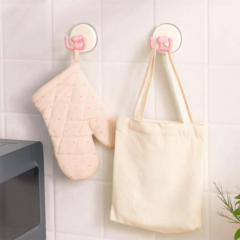 5pcs Vacuum Pressing Suction Cup Hook High Load Capacity No Drill Wall Mounted Hook Double-hook Removable Bathroom Organiser