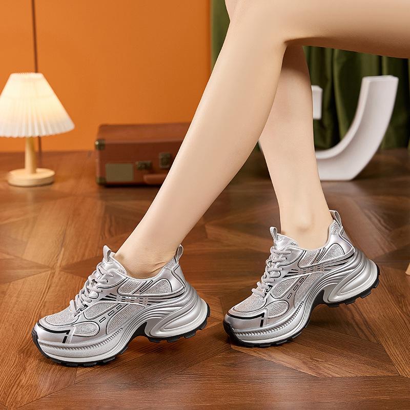 Silver Platform Dad Shoes Women's 2025 Spring New Height Increase Not Tired Feet Advanced Sense Casual Running Sports Shoes