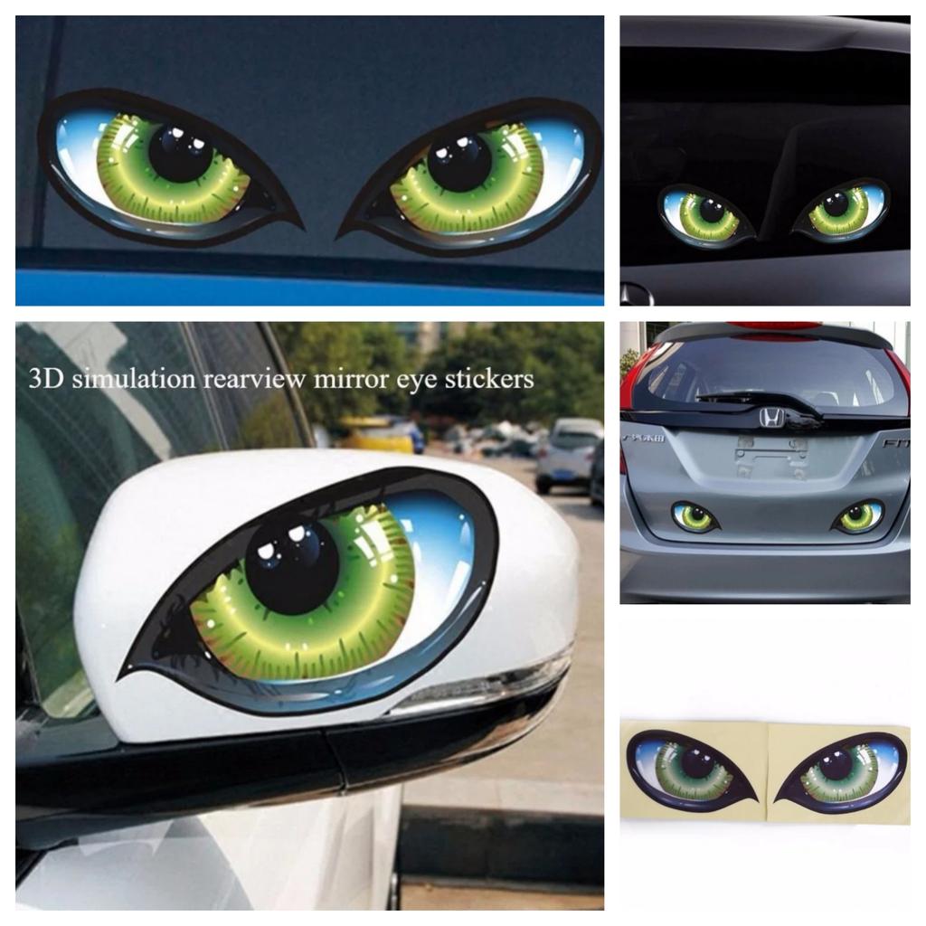 2Pcs Car Stickers 3D Stereo Cat Eyes Funny Reflective Window Decals Auto Body Styling Rear Windshield Automobile Decoration
