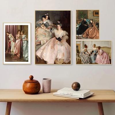 Wiktoriańskie Kobiety Malarstwo Płótno Plakat Antyczny Portret Dziewcząt Plakat Regencyjna Dekoracja Ścienna Malarstwo na Płótnie Obrazy
