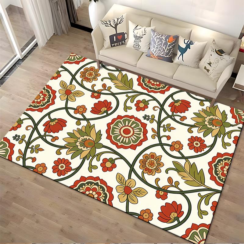 Floral Pattern Carpet with Red Green Yellow Boho Style for Living Room Suitable for Use As an Anti-slip for Living Room Bedroom Sofas