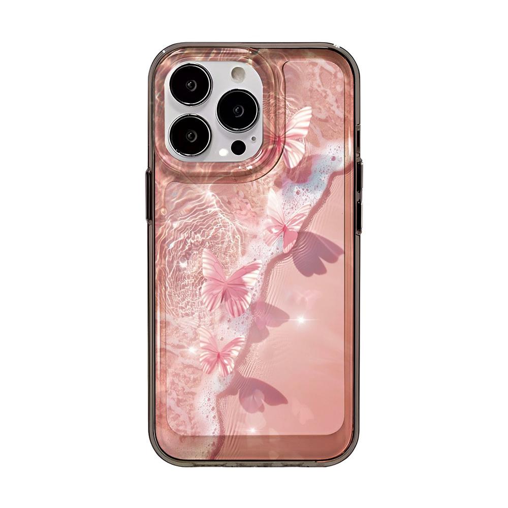 Sea pink butterfly Transparent Phone Case For iPhone 17 Pro Max 16 15 14 Plus 13 12 11 Pro Max 17 Air Cover Case Funda Bumber