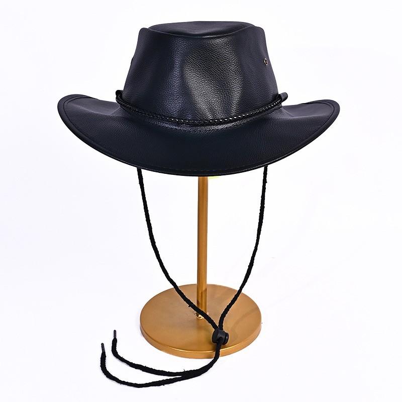 

Кожаная ковбойская шляпа в западном стиле, осенне-зимняя шляпа, женская шляпа с большими полями, подчеркивающая лицо, маленькая шляпа-ведро, уличная ветрозащитная шляпа для альпинизма One Size