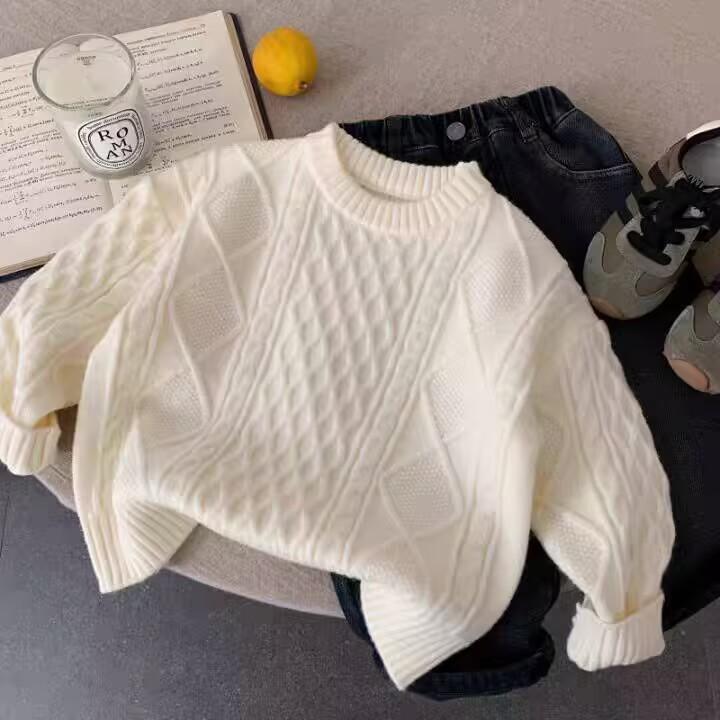 Kids Thick Solid Knit Sweater for Boys and Girls Winter Warm Base Layer 80