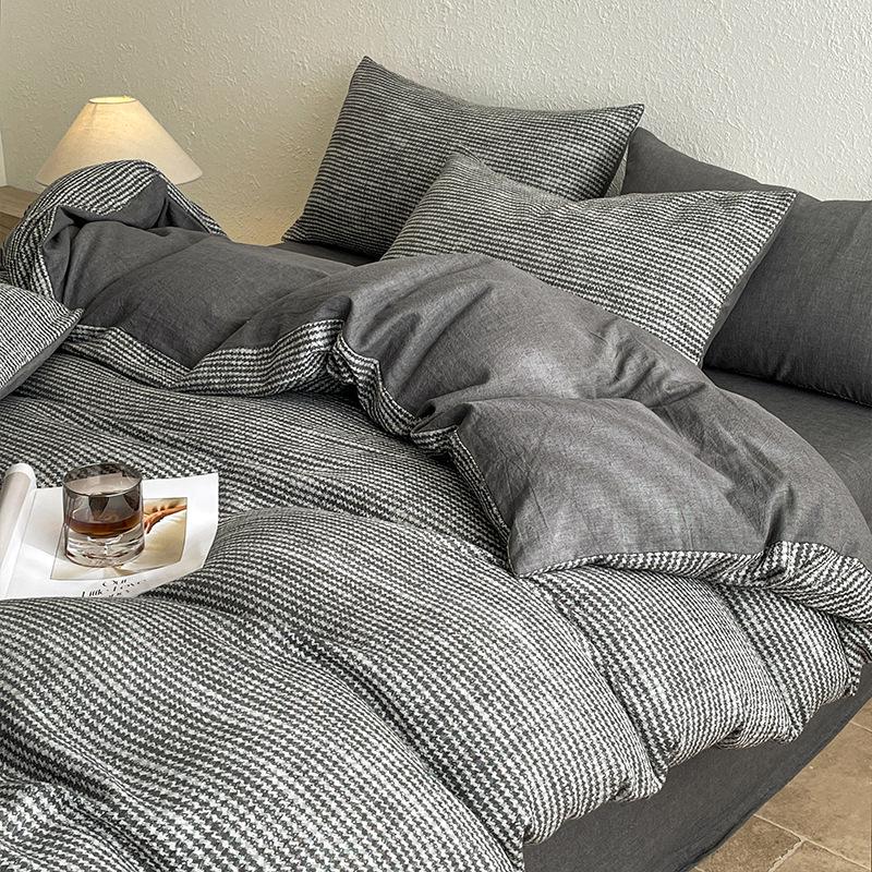 Luxury Cotton Yarn-Dyed Duvet & Bedding Set - 4 Pieces, Light Wash, Fits 1.8 Bed