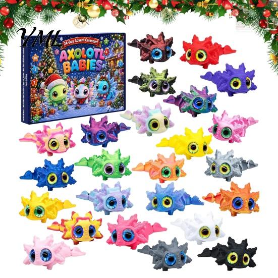 TPR Animal Party Favors Axolotl Advent Calendar 2026, 3D Printed Jointed Flexible Toys, 24 Days Kids Holiday Gift Sets Christmas Countdown with
