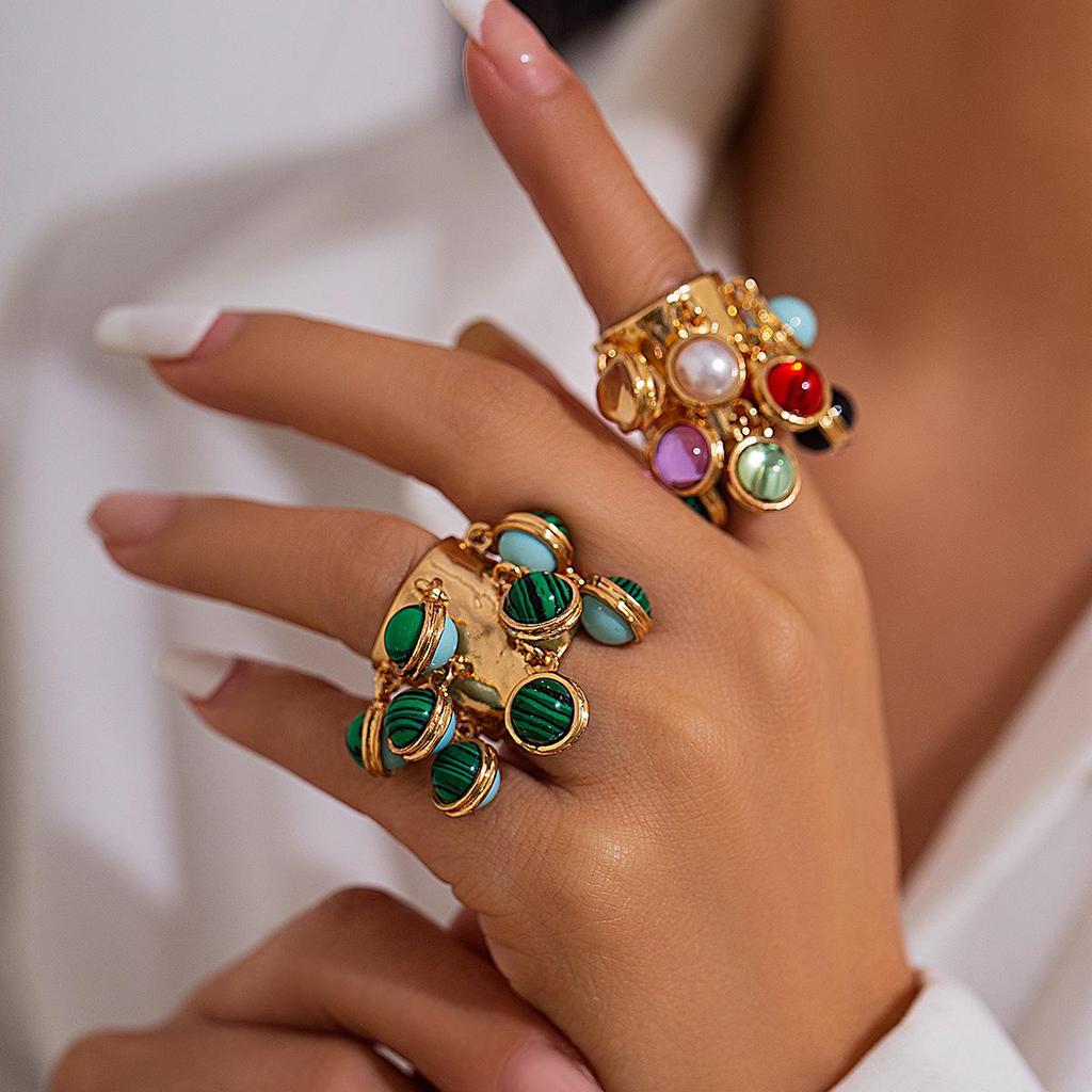 Retro Palace Geometric Malachite Alloy Ring