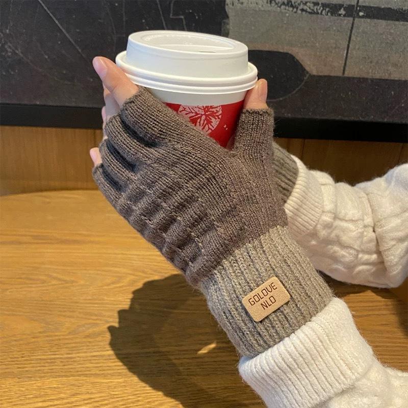 Alpaca Knitted Touch Screen Gloves for Women Autumn and Winter Warm Outdoor Antifreeze Plus Velvet Thickening Korean Version Cute