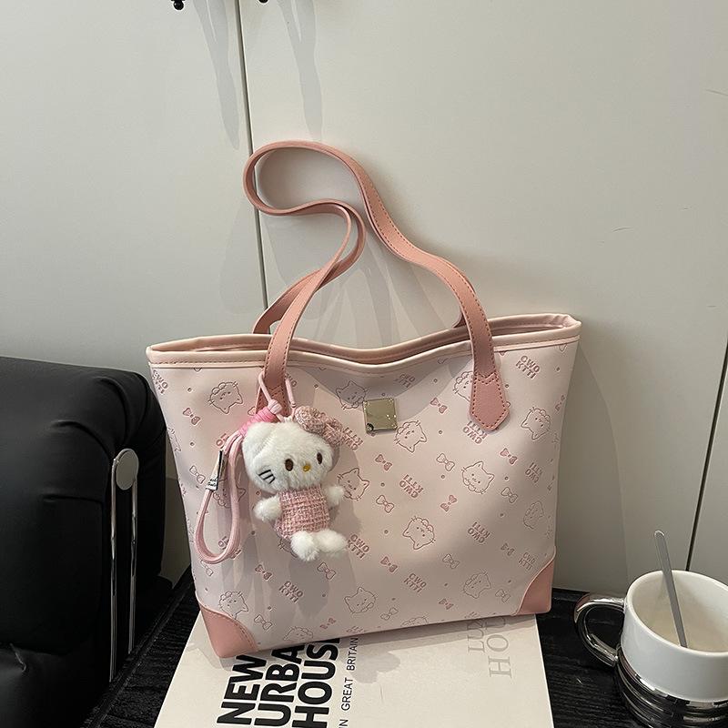 Bags Women's Spring and Summer Niche Pink Kitty Tote Bag Dopamine Hello Kitty Large Capacity One Shoulder Commuter