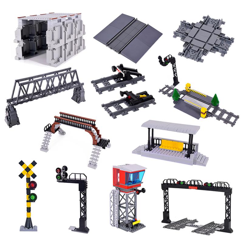 City Trains Flexible Tracks Forked Straight Curved Soft Rails Track Switch Building Block Bricks Kids Diy Technical Creative Toy