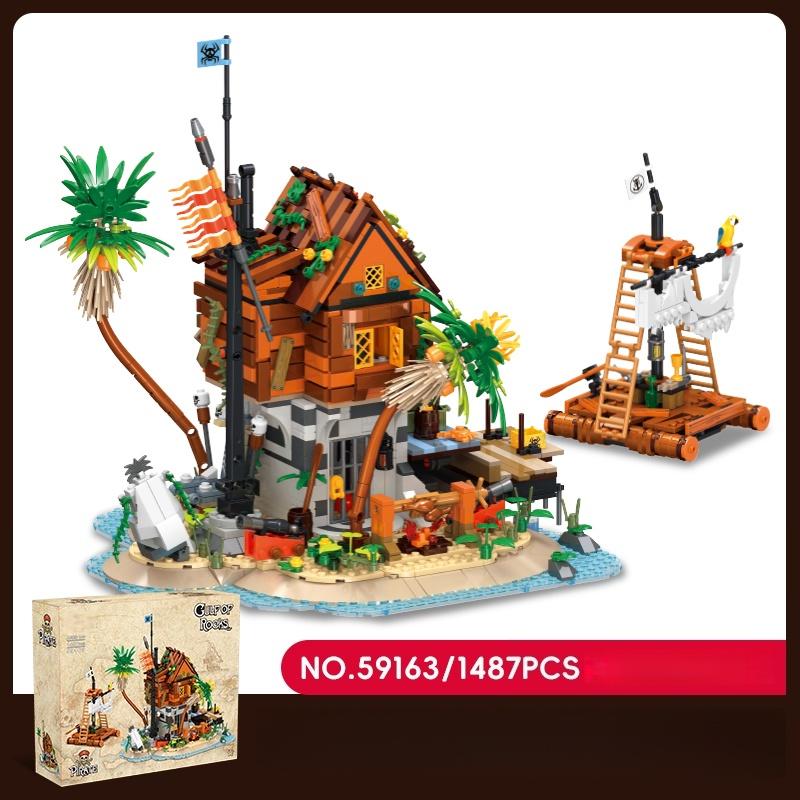 1035Pcs Pirate Building Blocks Series: Shipwreck Base Diy Assembly Toy, Creative Home Decor, Kids Birthday Toy Gift