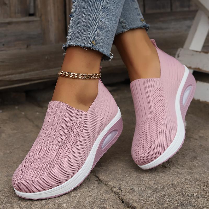 

2025 Women s Shoes Slip on Sneakers Platform Solid Color Casual Shoes New Knit Ladies Vulcanized Shoe Wedges Women Walking Shoes 36