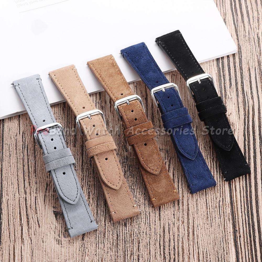 Vintage Wildleder Lederarmband 20mm 22mm Schnellverschluss Uhrenarmband für Omega für Seiko für Cartier für Tissot Goldene Schnalle Armband