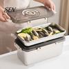 Portable Picnic Food Box Airtight Stainless Steel Bread Storage Box, Clear Lid And Date Recording Multi Purpose Dry Keeper Knob Keeper, Large