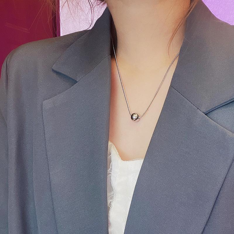 Elegant Titanium Steel Clavicle Chain Necklace with Round Ball Pendant - Fashionable Choker for Versatile Style