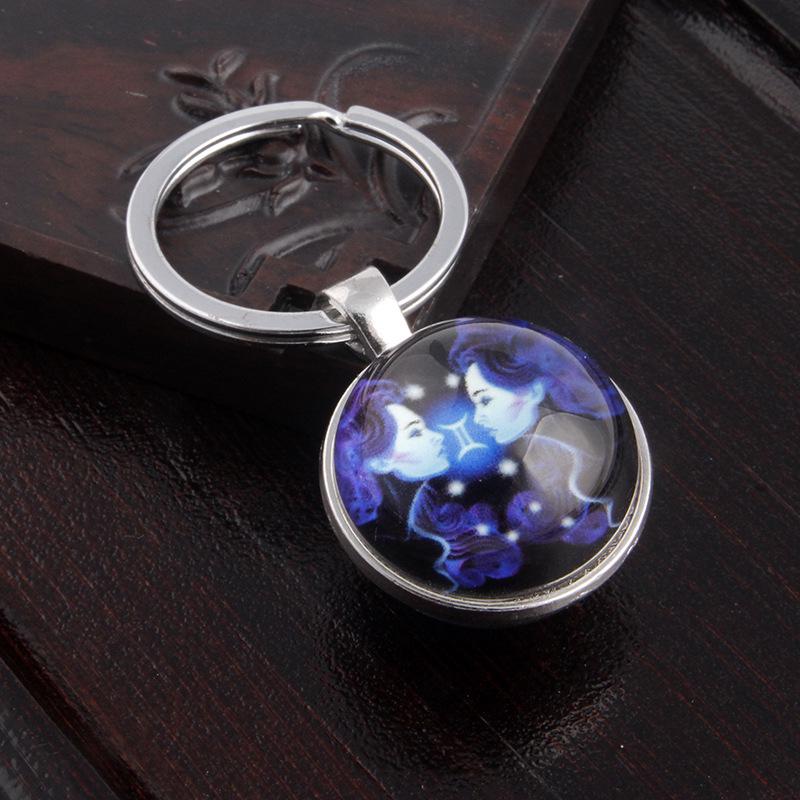 Luminous Scorpio Virgo Crystal Keychain: Double-Sided Glass Pendant Metal Keyring