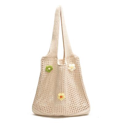 Damen Strick-Tragetasche Häkel-Umhängetasche mit Blumendekor Modische Tragetaschen Ausgestanzte Handtasche Outdoor-Reisetasche