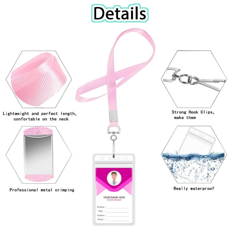 Set of 4 Clear Badge Card Holder and Neck Lanyard Vertical Card Holder Water Resistant Name Badge Holder with Lanyard
