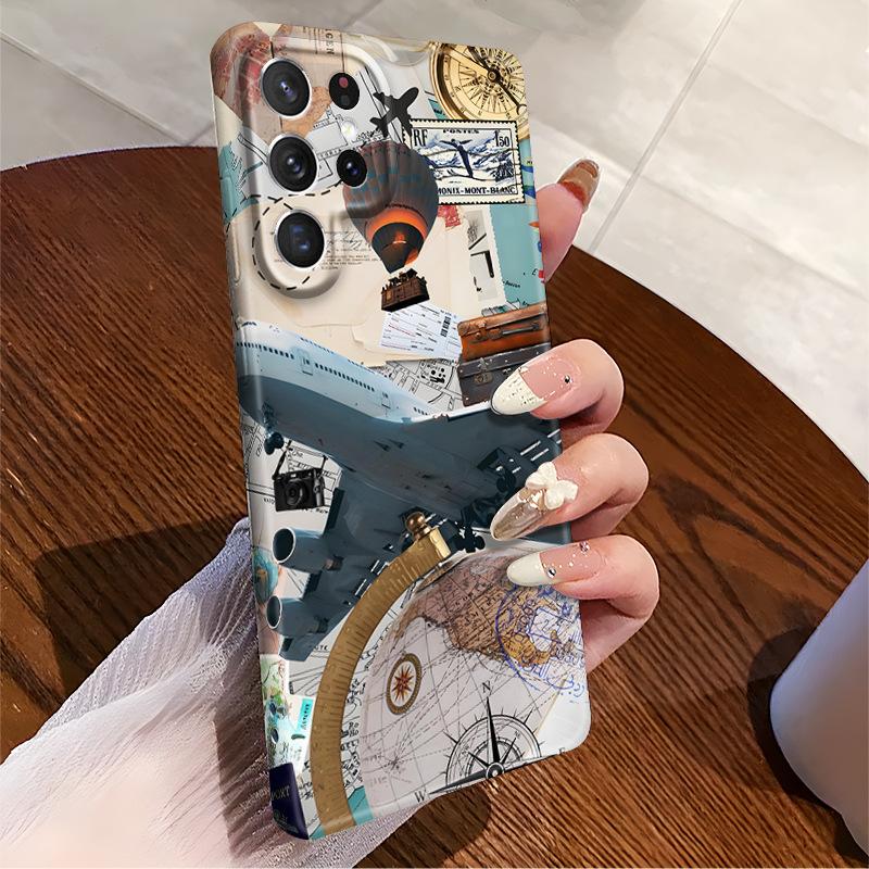 Traveler retro collage Samsung S24ultra protective case GalaxyS22 foreign trade explosion anti-drop mobile phone case
