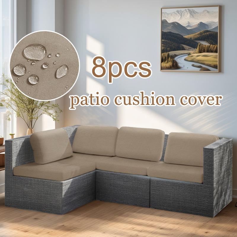 8Pcs/set Elastic Waterproof Sun-proof Sofa Cushion Cover Solid Color Milk Silk Outdoor Garden Sofa Slipcover Protective Cover
