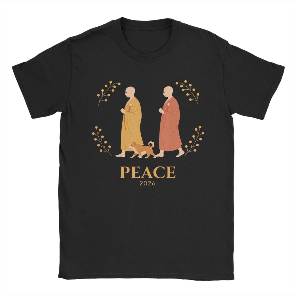 World Peace Monks Walk Peace with Aloka Dog T Shirt Summer Hip Hop TShirts Unisex Cotton Comfortable Plus Size Top Tees Gift