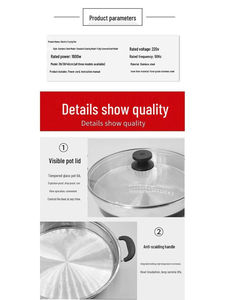 Verbesserte elektrische Edelstahl-Pfannkuchenpfanne mit großem Fassungsvermögen