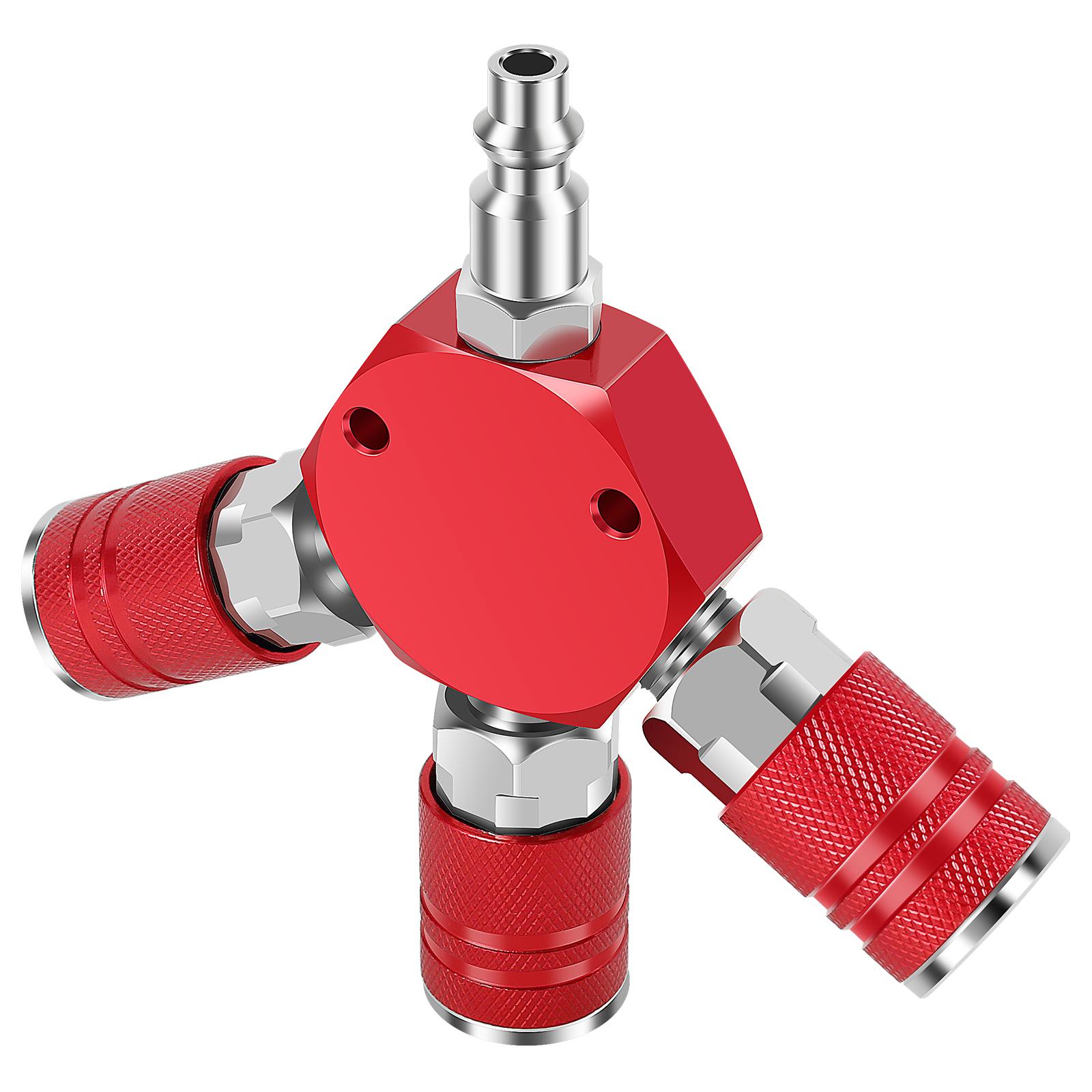

Air Splitter 3-Way Manifold with 3 Industrial Coupler Plug 1/4inch Quick Connect Air Compressor Hose Fitting Air Hose Connector червоний