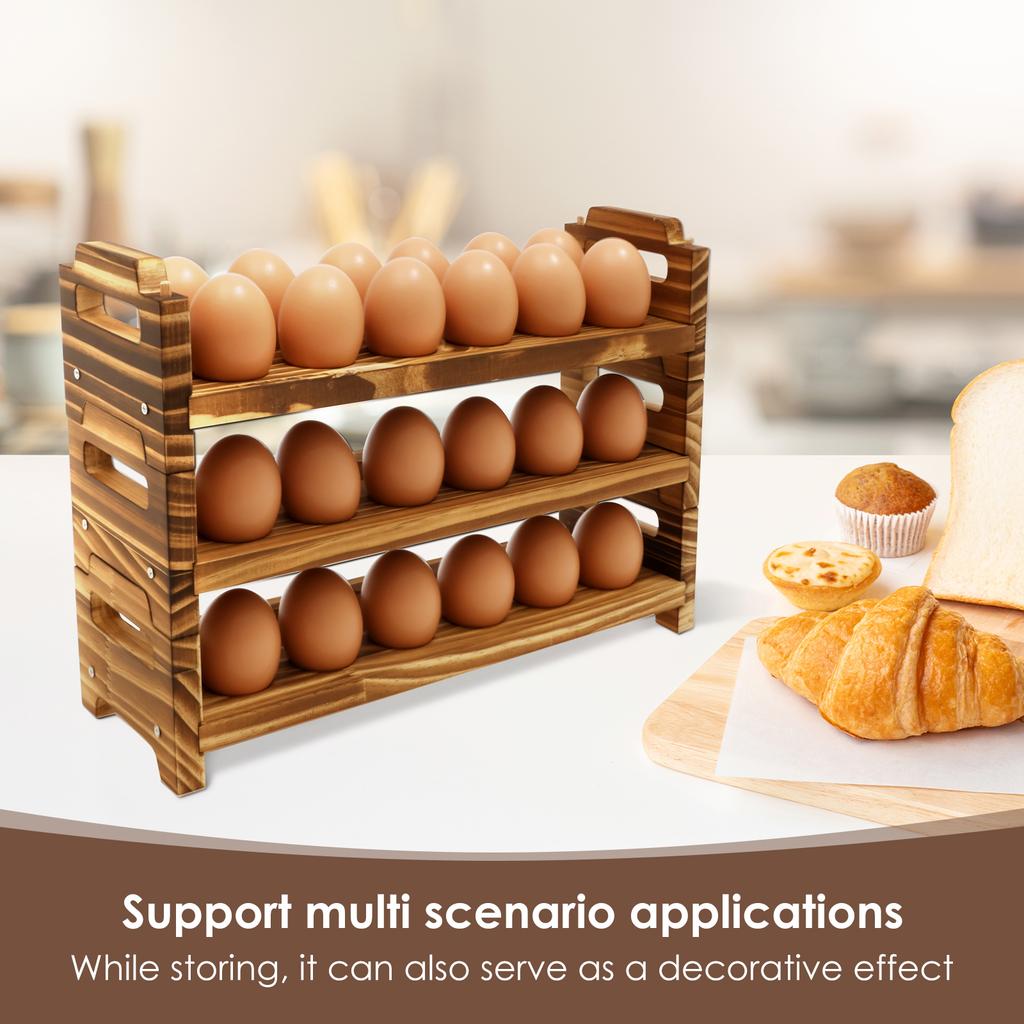 3 Tier Wooden Egg Holder Stackable Kitchen Egg Holder Holding Up to 36 Fresh Egg Countertop Storage Rack for Home Cabinet Fridge