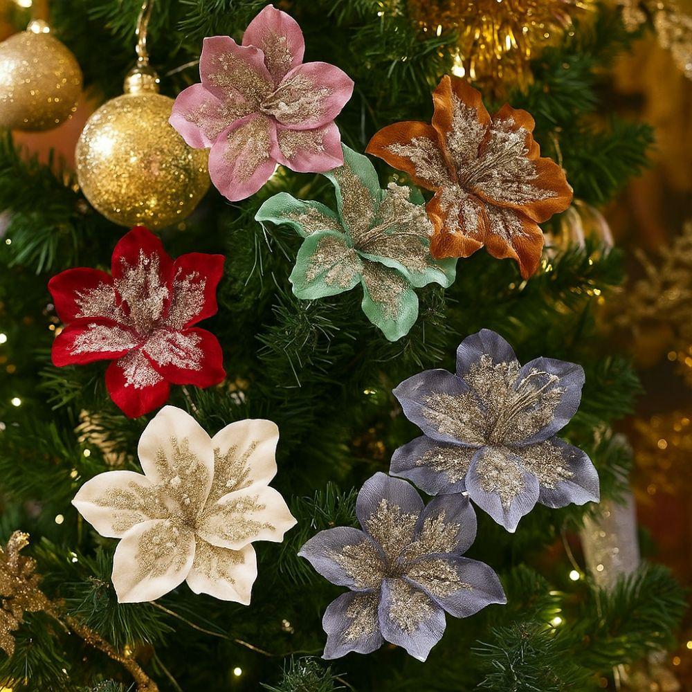 Glitter Artificial Christmas Flower Velvet Sequin Floral Simulation Flower  Home Decoration