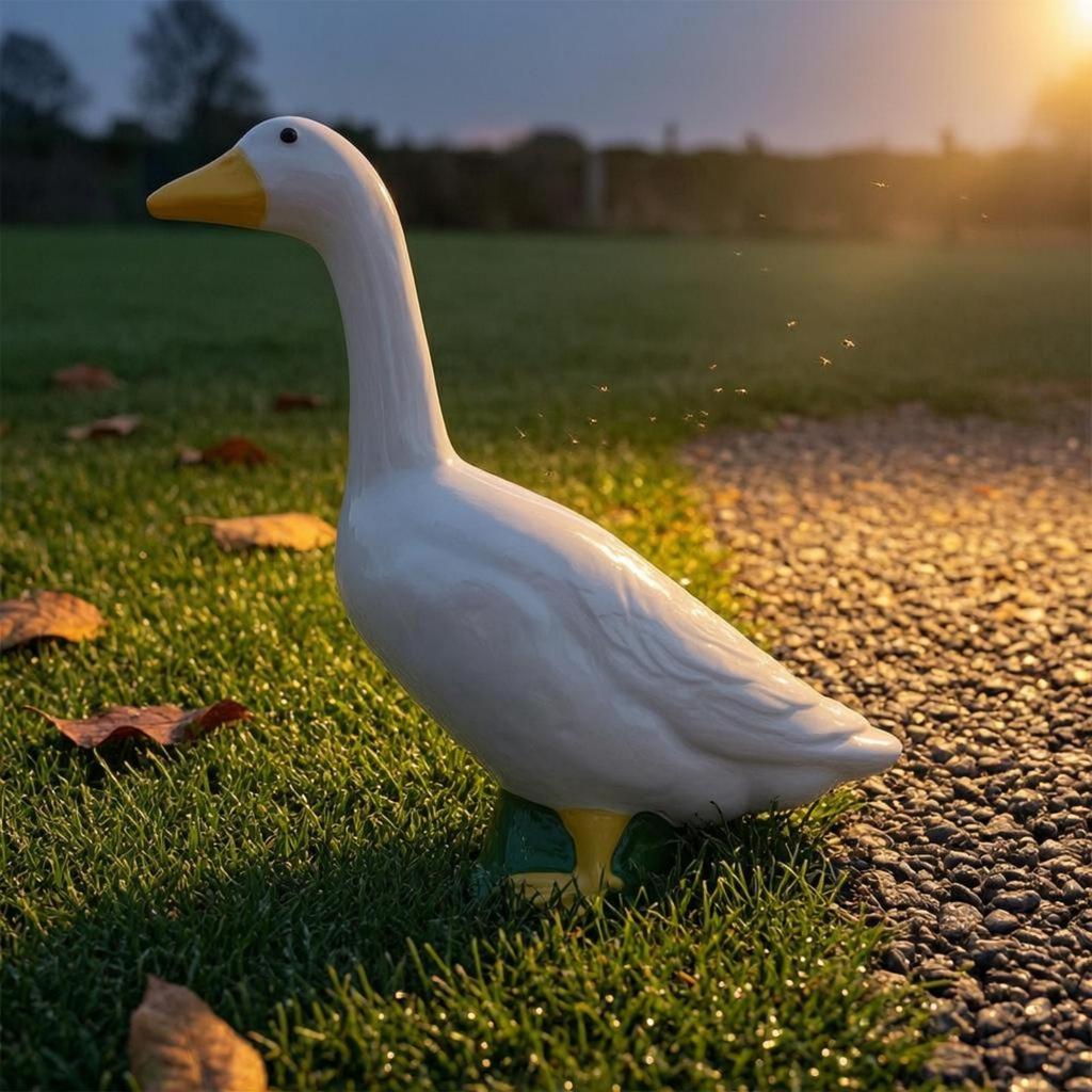 Porch Goose Statue Yellow Beak Standing Black Eyes Lawn Ornament for Garden, Yard,