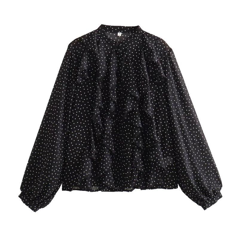 

Kaslead New Arrival Women s Clothing Fashion Style Laminated Decoration Polka Dot Shirt 8741232 Black XS