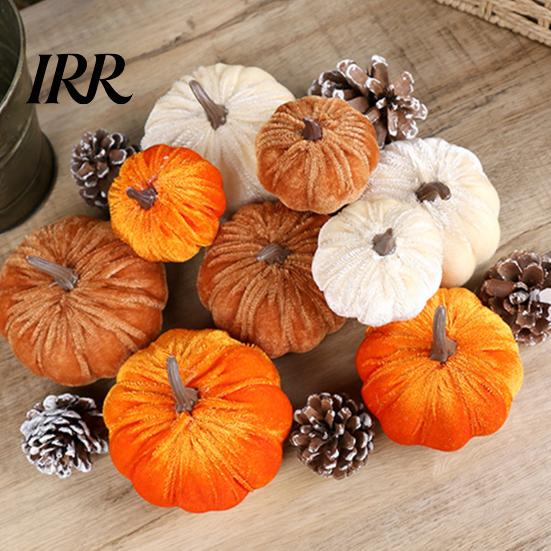 Realistic Stuffed Pumpkin Prop Small Velvet Thanksgiving Table Centerpiece, Halloween Soft Durable Themed Decorations for Fall Harvest Farmhouse