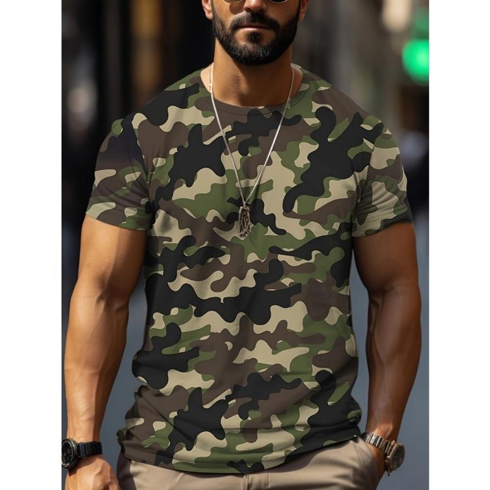 3D Minimalist Pattern Print, Casual Short Sleeved Round Neck Top